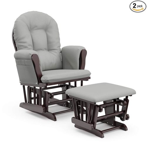 Storkcraft Premium Hoop Glider & Ottoman (Espresso/Light Gray) — GREENGUARD Gold Certified Nursery Glider, Solid Wood Craftsmanship, Smooth-Gliding Nursery Chair and Ottoman, Award-Winning