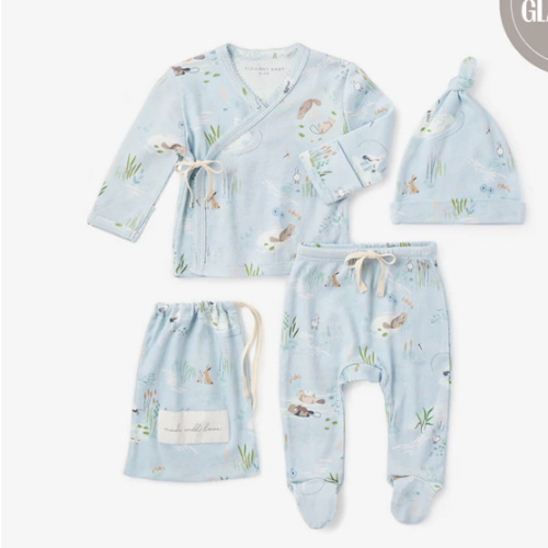 Otter Lake Printed Organic Cotton Layette Set BLUE / NB