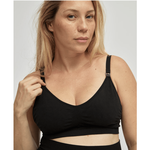 BLACK MATERNITY & NURSING SEAMLESS ORGANIC COTTON BRA