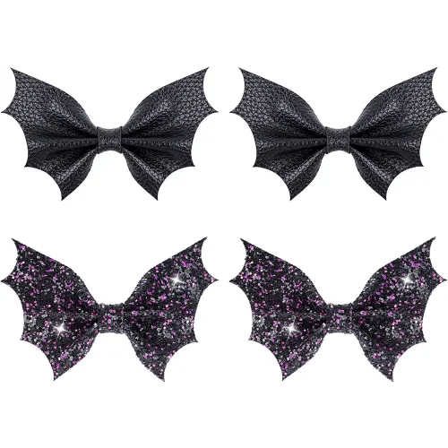 Black Bat Hair Bow Clips, 2 Pcs PU Leather & Glitter Halloween Hair Clips with Alligator Clips, Baby Girl Toddler Halloween Bat Hair Clip, Infant Cosplay Costume Hair Accessories