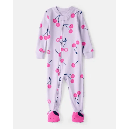 Baby Girl Cherry 100% Cotton Snug Fit 2-Way Zip Footie 1-Piece Pajamas - Purple | Carter's