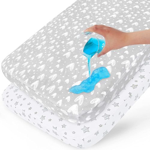 Waterproof Pack n Play Sheet | Mini Crib Sheet - 2 Pack, 100% Organic Cotton, Fits Graco Pack and Play, Grey & White
