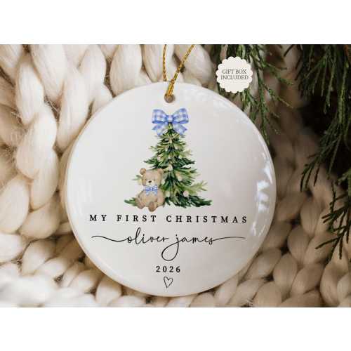 Baby Boy First Christmas Ornament, Boys First Xmas Ornament with Baby Name, Personalized Baby Boy Keepsake Ornament 2025