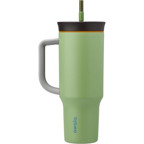 Owala Stainless Steel Triple Layer Insulated Travel Tumbler with Spill Resistant Lid, Straw, and Carry Handle, BPA Free, 40 oz, Green (Brave Adventures)