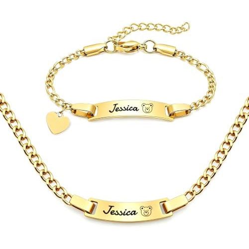 Custom Baby Necklace Bracelets Set with Name for Boys Girls Infant Chain