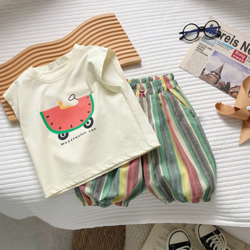 Toddler Boy Watermelon Top Striped Pants Set