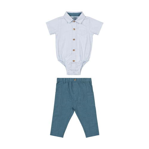 Little Lad Newborn Boys' Short Sleeve Shirt and Pant, 2-Piece Set, Sizes 0/3M-6/9M