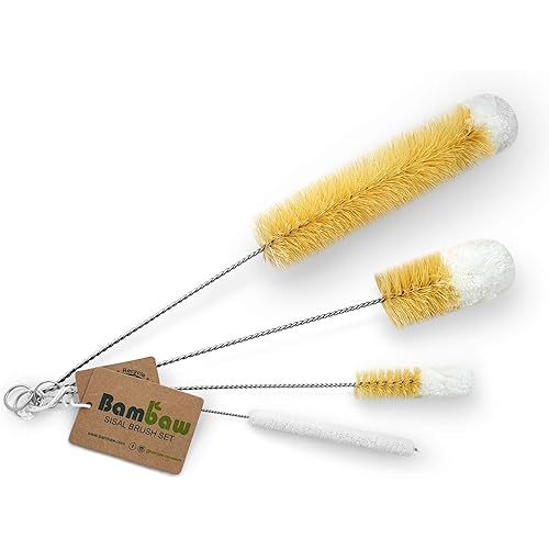 Bambaw Bottle Cleaner Brush Set | 4 Cleaning Brushes | Bottle Brush Cleaner Set | Water Bottle Brush | Bottle Scrubber | Small & Long Bottle Brush for Glass - Soft Cotton Tip to Prevent Scratches