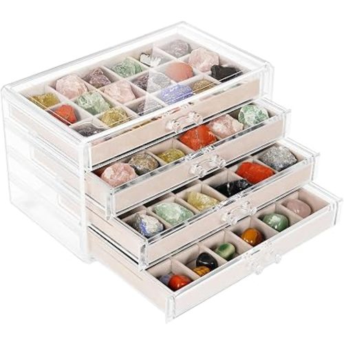 Bfttlity Acrylic Rock Display Case, 72 Grids Rock Collection Box for Kids