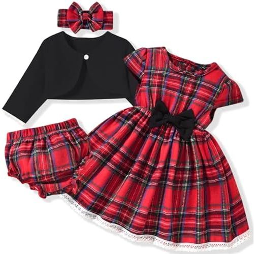 fioukiay Baby Girl Dress and Cardigan Set Infant Girl Bowknot Dresses Outfit Set Clothes with Diaper Cover Fall Winter