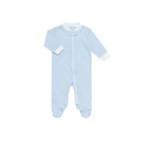 Buy Blue Gingham Zipper Footie | Nellapima (Size 6-9M)