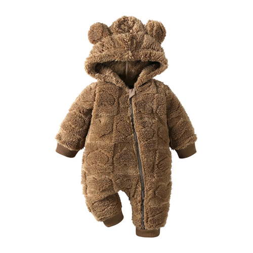 HAiming Baby Girl Fuzzy Hooded Ear Romper Zip Long Sleeve Jumpsuit Outfit Thickened Winter Warm Clothes