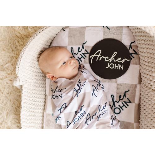 Baby Name Swaddle, Newborn Name Swaddle, Personalized Baby Name Swaddle, Hospital Blanket, Baby Shower Gift, Checkered Baby Blanket
