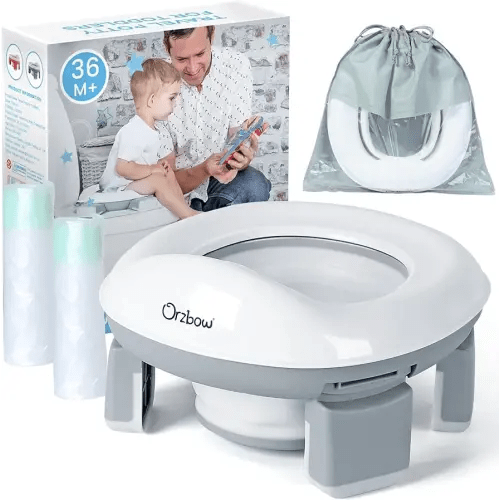 Orzbow Portable Potty Training Toilet for Boys and Girls with Storage Bag - Foldable Travel Potty Chair, Toddler Potty Seat for Indoor and Outdoor, Easy to Clean, Includes Free 40pcs Travel Bags, Gray