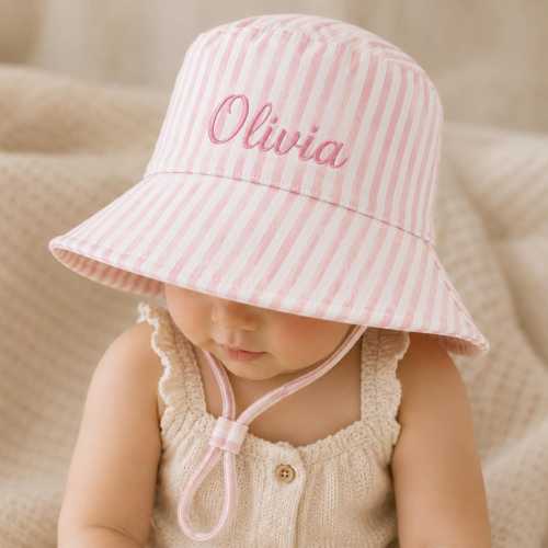 Personalized Baby Sun Hat Embroidered Baby Bucket Hat Newborn Baby Shower Gift New Mom Gift Baby Girl Pink Beach Hat