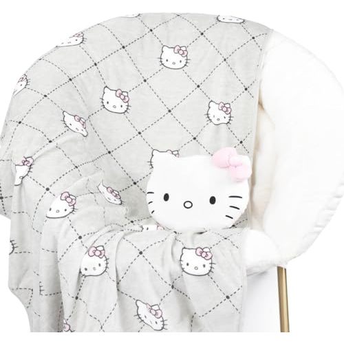 Jay Franco Hello Kitty Nogginz Set - 40 x 50 Inch Lightweight Travel Throw Blanket & Pillow - Super Soft Pink Bow 2 Piece Bedding Set