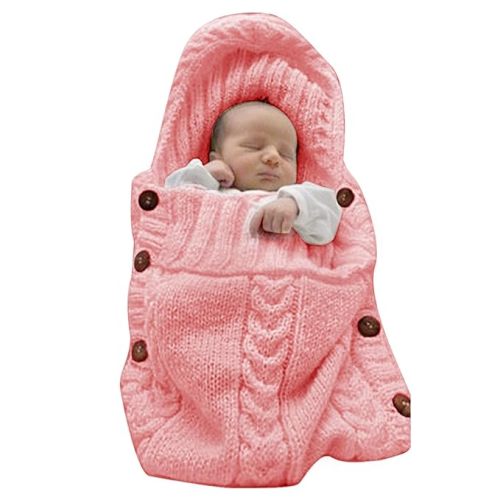 XMWEALTHY Newborn Baby Wrap Swaddle Blanket Knit Sleeping Bag Receiving Blankets Stroller Wrap for Baby Light Pink 0-6 Month