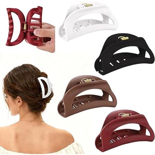 4Pcs Cloud Claw Clips for Women, 4.1" Non-Slip Strong Hold Hair Claws, Unbreakable TPEE-Silicone Blend, Large Bendable Cozy Hair Clip for Thin/Thick/Curly Hair, All-Day Comfort Matte Jaw Clip