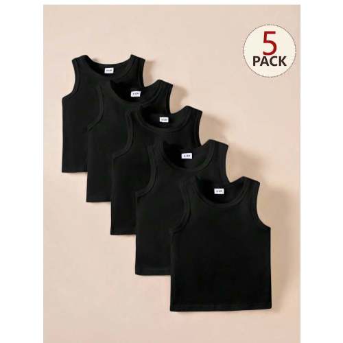 Playful Pals 5pcs/Set Casual White Knit Sleeveless Vest Top, Suitable As Layering Piece, For Outings, Casual Wear, Travel, Fits Baby Boys Aged 6 Months To 3 Years Boys Tank Tops Black Tees For Baby Boys Baby Boy Sleeveless Shirts | SHEIN USA