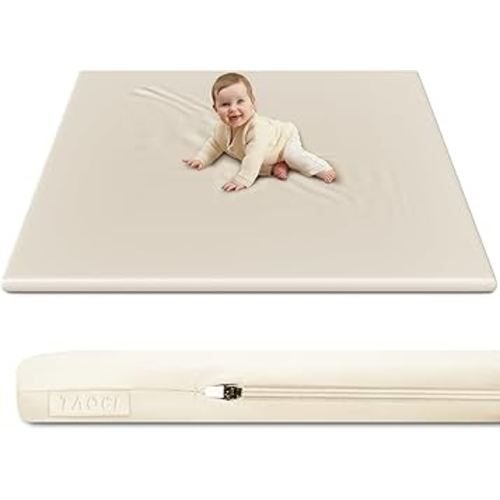 Padded Baby Play Mat Soft Vegan Leather with Thicken Foam Mat Easy Wipe-Clean Cushioned & 2 Sides Waterproof Baby Tummy Time Playmat Fits 50" x50" Playpens