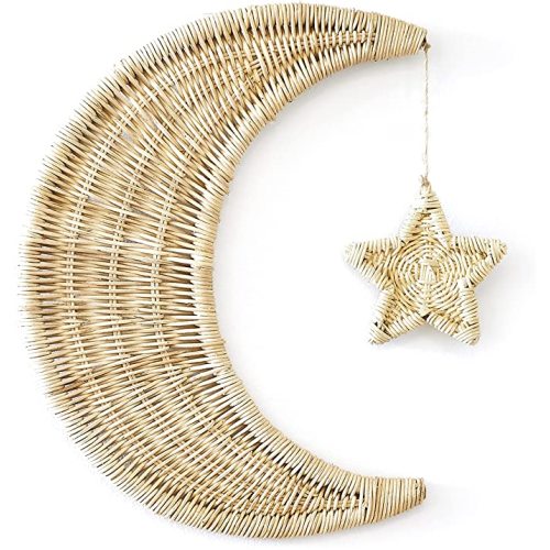 BEBE BASK Handmade Rattan Moon Wall Decor with Star