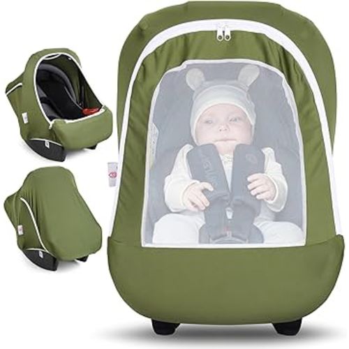 Metplus 2-in-1 Baby Car Seat Cover, Multi Use Cover for Baby Car Seat Canopy with Privacy Sun Shade, Protect Your Baby's Safety Seat with Style, Infant Carrier Covers for Boys & Girls