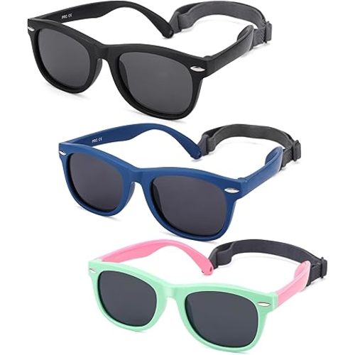 Polarized Baby Sunglasses with Strap - Unbreakable Flexible Infant Sunglasses for Toddlers Age 0-24 Months