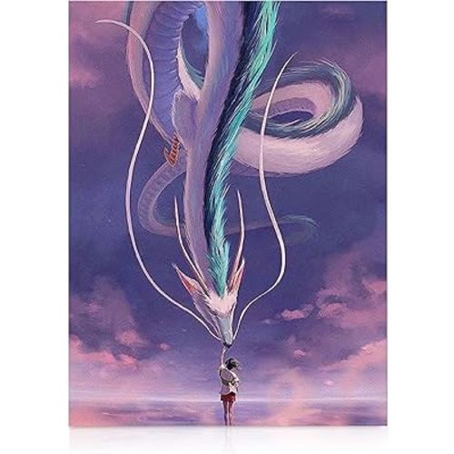 Modern Merch Anime Diamond Art Kits for Adults Spirited Away Dragon, 5D Diamond Painting for Adults, DIY Anime Wall Art, Purple Cross Stitch Gem Art, Full Round Drill 12x16in