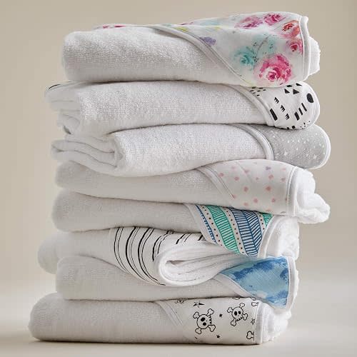 HonestBaby Unisex Baby 2-Pack Organic Cotton Hooded Towels Bandana, Pattern Play, One Size US