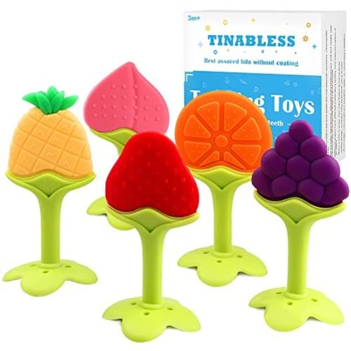 Teething Toys (5 Packs) - Tinabless Infant Teething Keys Set, BPA-Free, Natural Organic Freezer Safe for Infants and Toddlers, Silicone Baby Teethers