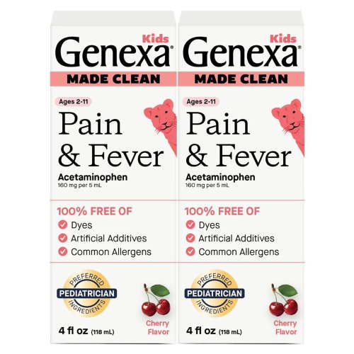 Genexa Kids' Pain & Fever Acetaminophen Liquid, Cherry, 4 fl. oz., 2 pk.