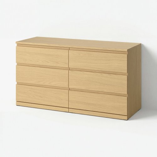 STORKLINTA 6-drawer dresser - oak effect/anchor/unlock-function 140x48x75 cm (55 1/8x18 7/8x29 1/2 ")