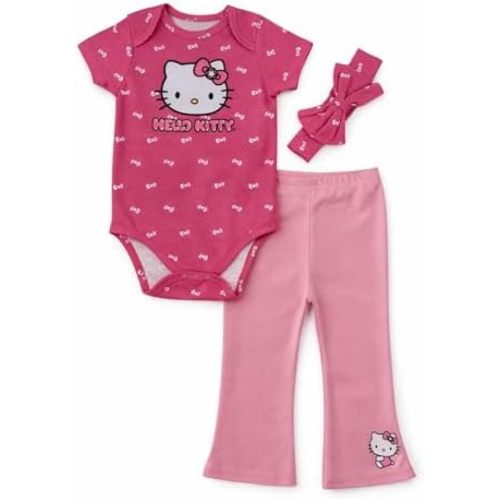 Hello Kitty Baby Girls 3-Piece Outfit Set, Short Sleeve Bodysuit and Printed Leggings