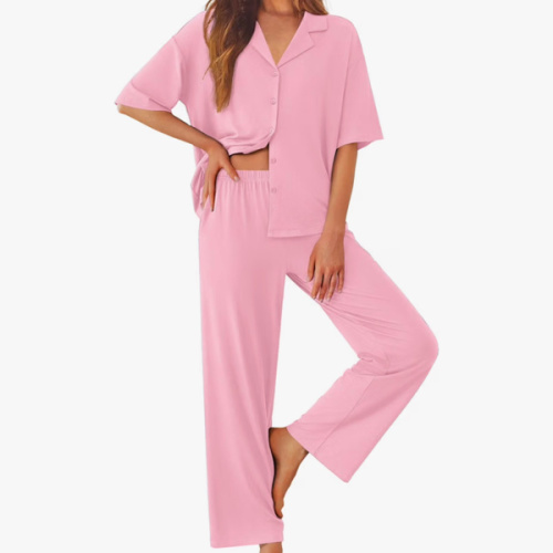 Ekouaer Women Pajamas Set Button Down Sleepwear Short Sleeve Pjs Long Pants