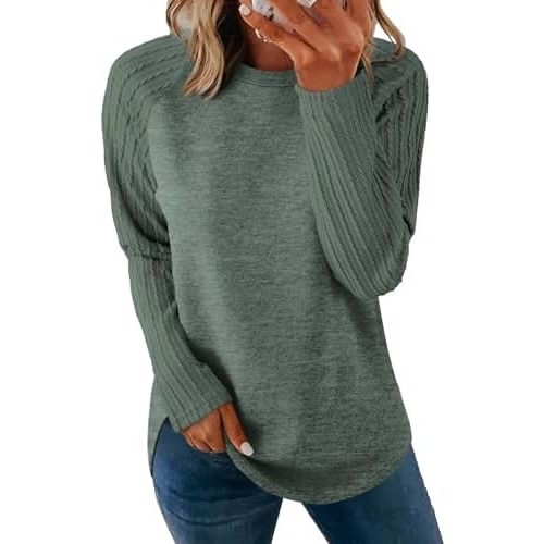 SAMPEEL Sweatshirt for Women Long Sleeve Shirts Crewneck Sweaters Fall Fashion Outfits 2025 Trendy Tunic Tops Plus Size