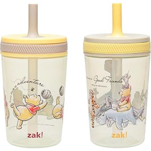 Zak Designs Disney Winnie the Pooh Kelso Toddler Cups For Travel or At Home, 15oz 2-Pack Durable Plastic Sippy Cups With Leak-Proof Design is Perfect For Kids (Winnie the Pooh & Friends)