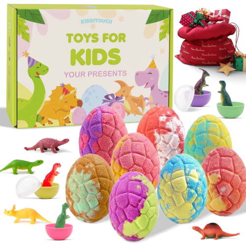 CandWuom Bath Bombs for Kids with Surprise Toys Inside - 8 Pack Natural and Organic Dinosaur Bath Bombs Gift Set, Bubble Bath Fizzes for Kids 3-12, Stocking Stuffers for Kids