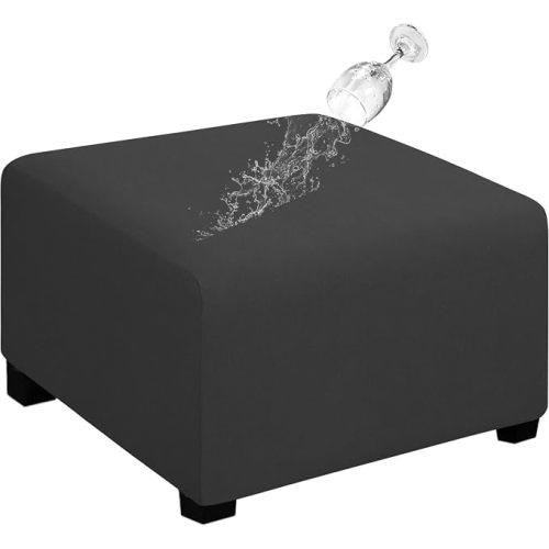 Medium-L size, Dark Gray - Easy-Going 100% Dual Waterproof Stretch Ottoman Cover
