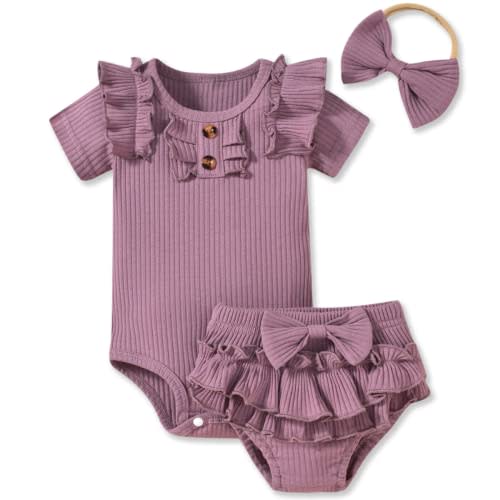 Aalizzwell Baby Girls Short Sleeve Bodysuit Bloomer Shorts Ribbed Outfits