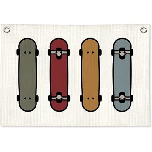 Boys Room Decor, Skateboard Sports Nursery Wall Hanging Canvas Banner Prints, Colorful Skateboard Wall Art Decor for Kids Boys Nursery Toddler Room Bedroom Playroom, 30x20 Inch