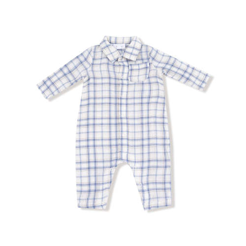 Polo Romper, Blue Plaid