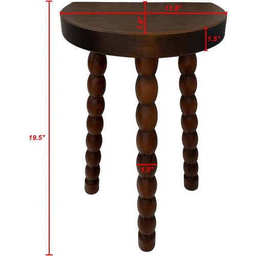 Wooden Bobbin Side Table - Plant Stand - Half Round Table - Wooden Accent Stool- Minimalist Decorative Table for Bedroom, Hallway, Living Room (1, Walnut)