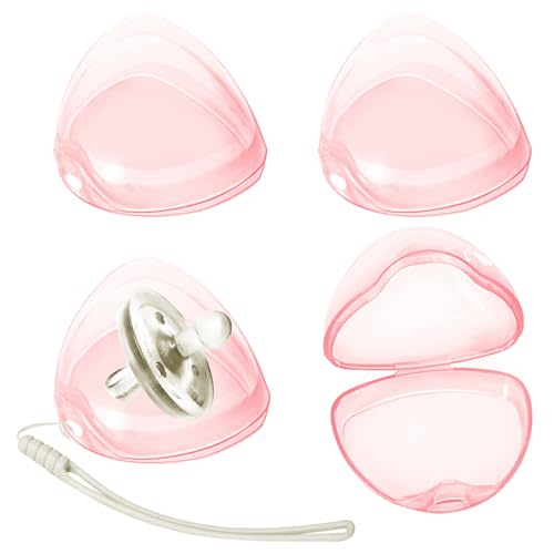 Nisxabebe Pacifier Case,4 Pack BPA Free Pacifier Holder Case with Lanyard for Diaper Bag,Pacifier Container Box for Baby Binky Nipple Travel,Essential Pacifier Accessories,Easy to Clean,Pink