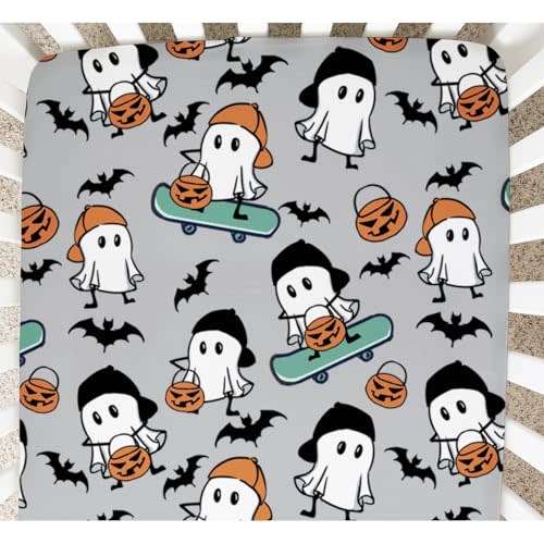 Halloween Crib Sheets for Boys Girls Cute Bat Pumpkin Goth Fitted Crib Sheet for Standard Crib & Toddler Mattress Black Crib Sheet Neutral Crib Mattress Sheet Soft Stretchy Halloween Gothic Bedding