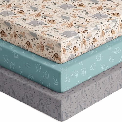 Baby Crib Sheets for Boys Girls, Fitted Crib Sheet Neutral 3 Pack for Standard Crib and Toddler Mattress, Breathable Soft Microfiber Baby Sheet 28x52x8in Elephant