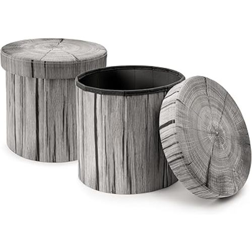 Sorbus Tree Stump Stool, Storage Ottoman 15 Inch Fake Tree Stumps Log Stool Storage, Artificial Tree Trunk, Perfect Footstool Kids Toy Chest, Rustic Log Cabin Decor Bench, Pedestal - Light Gray 2 Pack