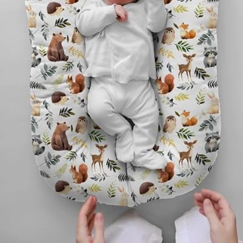 HawSkgFub Forest Woods Animal Friends Fall Leaf Baby Lounger Cover, Bear Fox Deer Owl Newborn Boy Girl Nap Pillow Covers Shower Gift, Soft Breathable Snuggle Fit Infant Nest Slipcover Cover Only