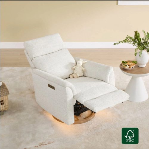 Lulla Power Swivel Nursery Glider Recliner with Power Headrest and Nightlight