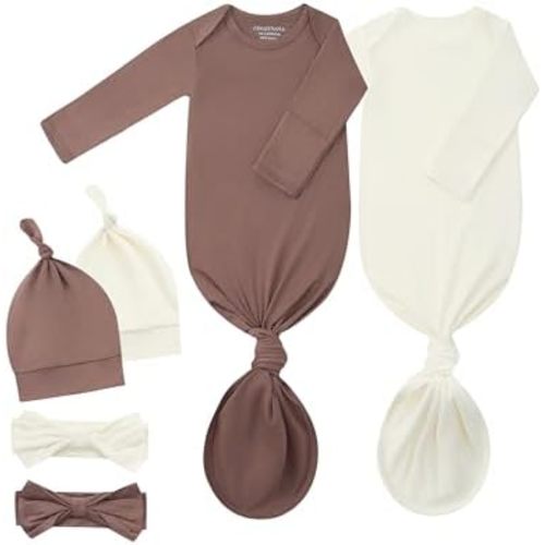 Newborn Knotted Gown 2Pack, Soft Breathable Baby Sleep Gown for Boys Girls, Infant Baby Coming Home Hospital Outfit