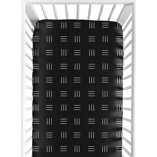 Sweet Jojo Designs Black and White Boho Mudcloth Boy or Girl Fitted Crib Sheet Baby or Toddler Bed Nursery - White Black Bohemian Woodland Tribal Southwest Mud Cloth Hatch Gender Neutral Triple Line
